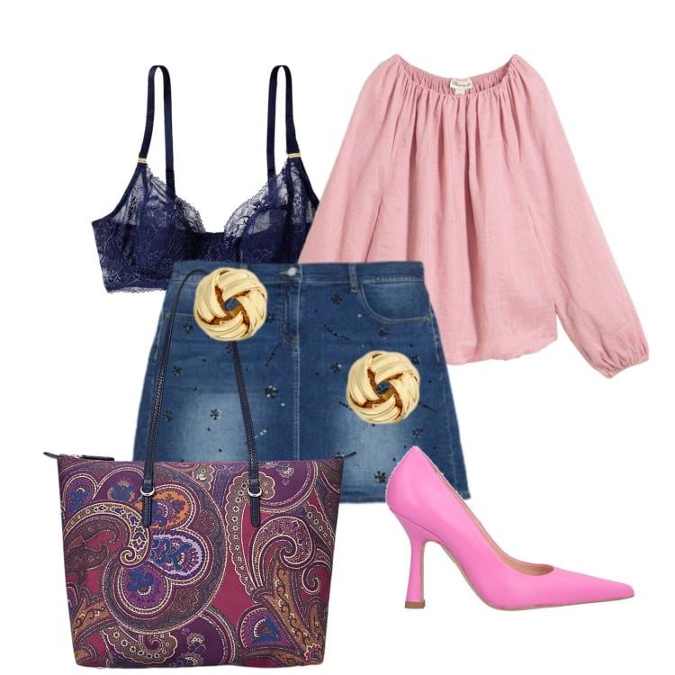 Outfit donna - Total look #2398444. Stile Casual chic per Tutti i giorni. Abbinamento con décolleté, tuniche, minigonne, borse tote, reggiseni, orecchini.