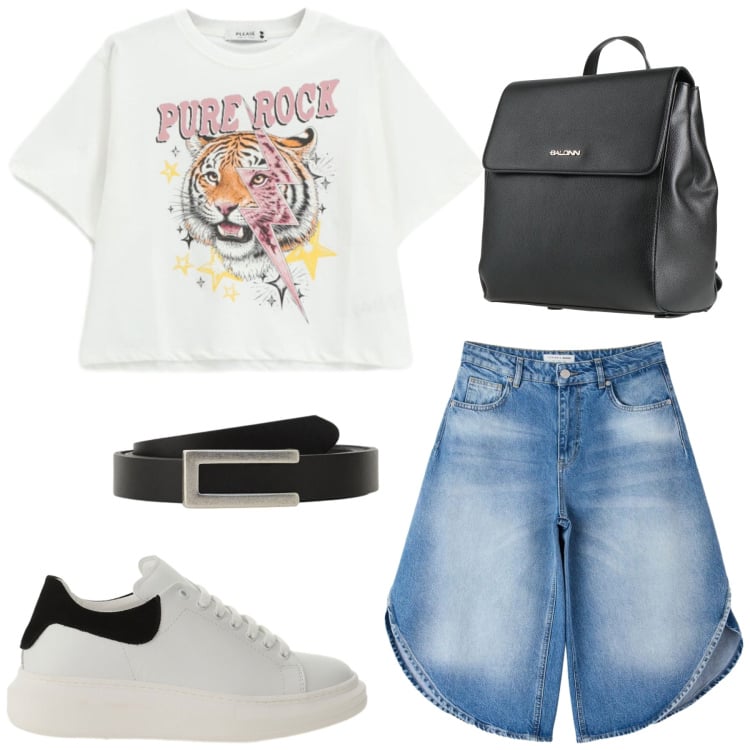 Outfit donna - Total look #2398450. Stile Urban per Tutti i giorni. Abbinamento con zaini, pantaloni corti, t-shirt, sneakers, cinture.