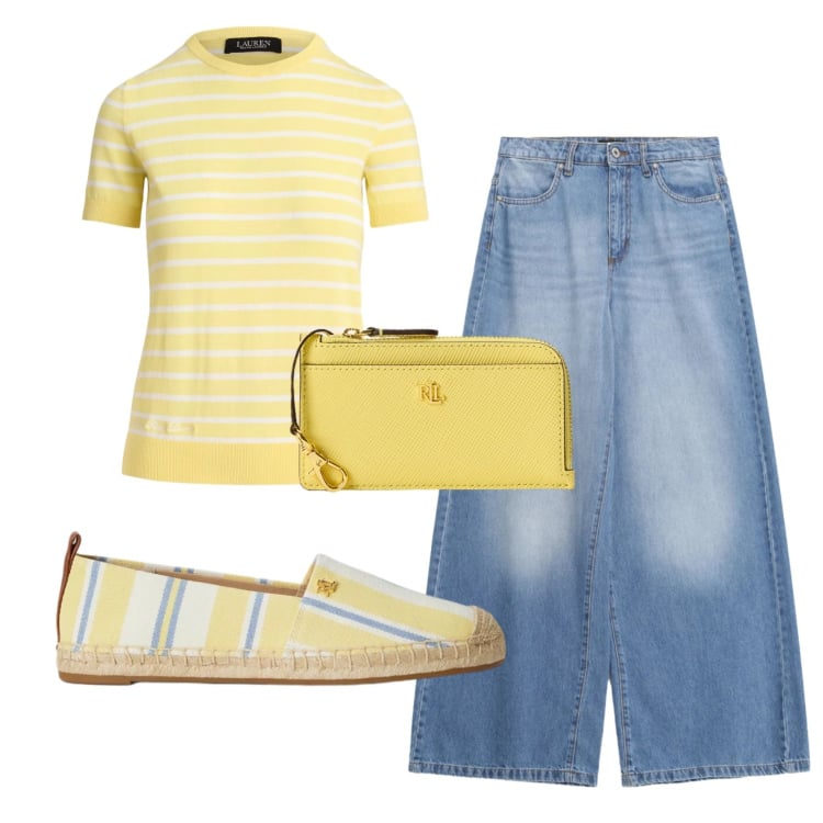 Outfit donna - Total look #2398458. Stile Casual per Tutti i giorni. Abbinamento con jeans, portafogli, maglieria, espadrillas.