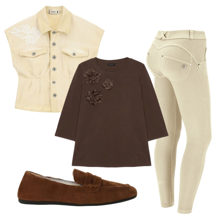 Outfit donna - Total look #2398461. Stile Casual per Tutti i giorni. Abbinamento con blazer, pantaloni skinny, mocassini, t-shirt.