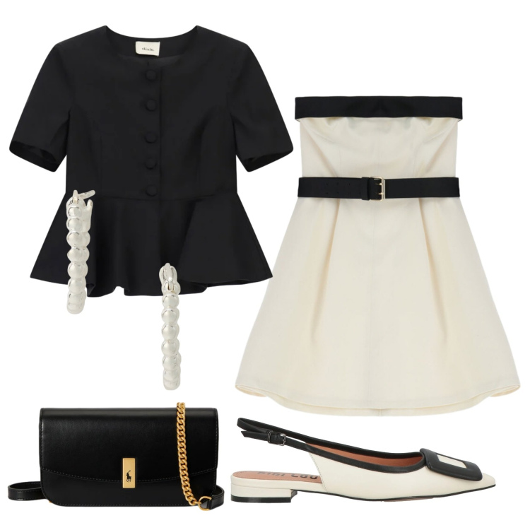 Outfit donna - Total look #2398474. Stile Bon Ton per Cerimonia. Abbinamento con ballerine, vestiti corti, blazer, orecchini, clutch.