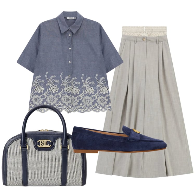 Outfit donna - Total look #2398475. Stile Bon Ton per Ufficio. Abbinamento con camicie a manica corta, pantaloni a palazzo, mocassini, borse a mano.