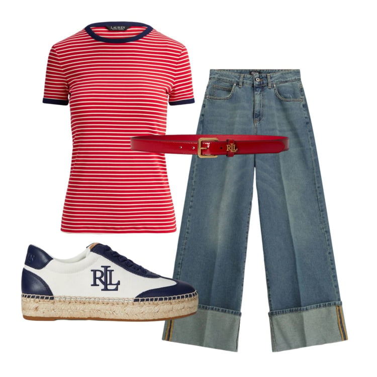 Outfit donna - Total look #2398477. Stile Basic per Tutti i giorni. Abbinamento con jeans, sneakers, cinture, t-shirt.