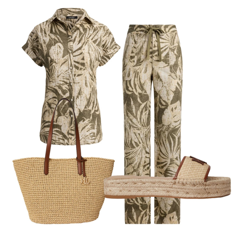 Outfit donna - Total look #2398480. Stile Casual per Tutti i giorni. Abbinamento con borse tote, espadrillas, pantaloni, camicie a manica corta.
