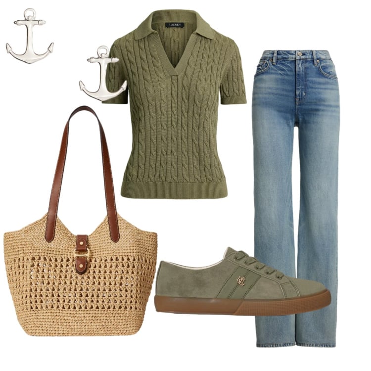 Outfit donna - Total look #2398484. Stile Casual per Tutti i giorni. Abbinamento con polo, jeans, borse tote, orecchini, sneakers.