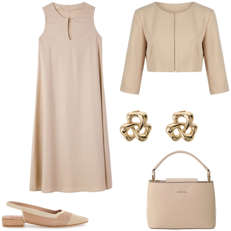 Outfit donna - Cerimonia. Stile Bon Ton per Cerimonia. Abbinamento con vestiti lunghi, borse a secchiello, bolero, orecchini, ballerine.
