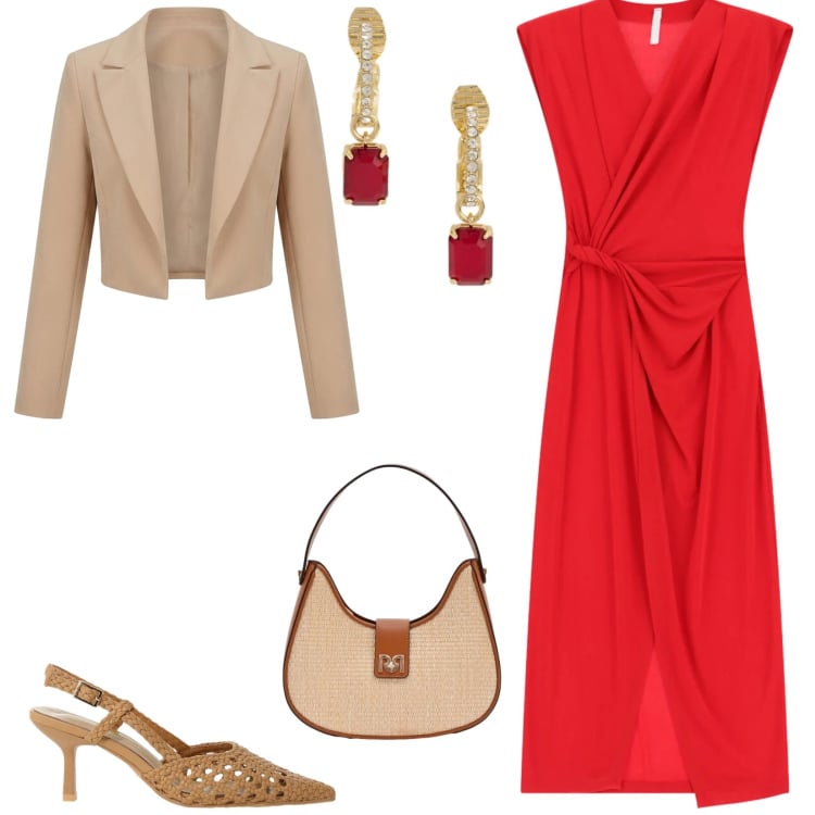 Outfit donna - Total look #2398505. Stile Chic per Serata fuori. Abbinamento con vestiti lunghi, décolleté, borse a spalla, bolero, orecchini.