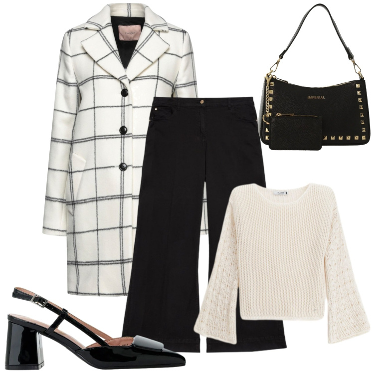 Outfit donna - Total look #2398506. Stile Casual chic per Ufficio. Abbinamento con cappotti, maglieria, borse a spalla, décolleté, pantaloni.