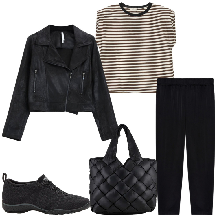 Outfit donna - Total look #2398512. Stile Casual per Tutti i giorni. Abbinamento con sneakers, giacche, t-shirt, pantaloni, borse tote.