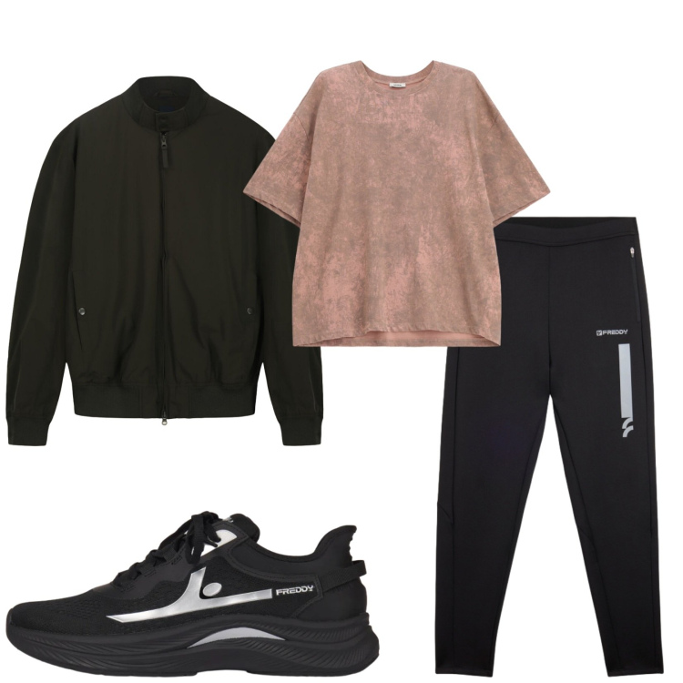 Outfit uomo - Total look #2398520. Stile Trendy per Sport. Abbinamento con t-shirt, sneakers, pantaloni, bomber.
