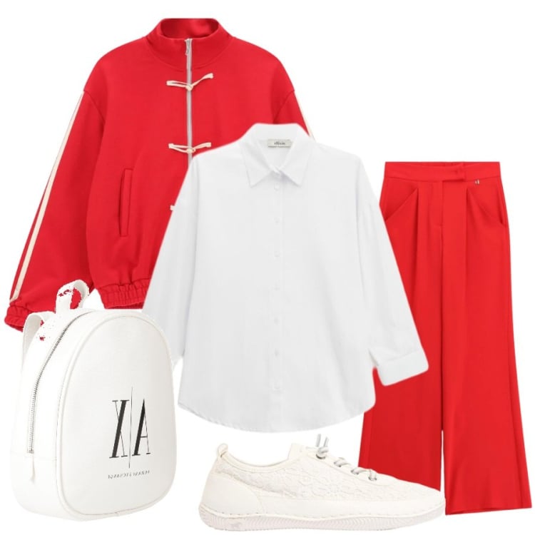 Outfit donna - Total look #2398521. Stile Casual chic per Sport. Abbinamento con zaini, sneakers, camicie, felpe, pantaloni a palazzo.