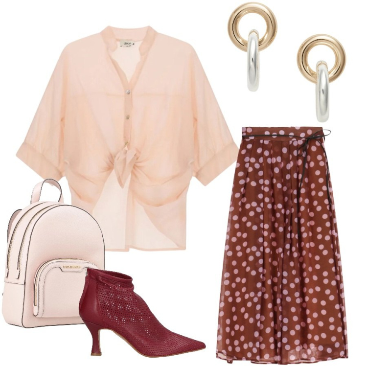 Outfit donna - Total look #2398524. Stile Casual chic per Ufficio. Abbinamento con zaini, stivaletti, gonne lunghe, camicie, orecchini.