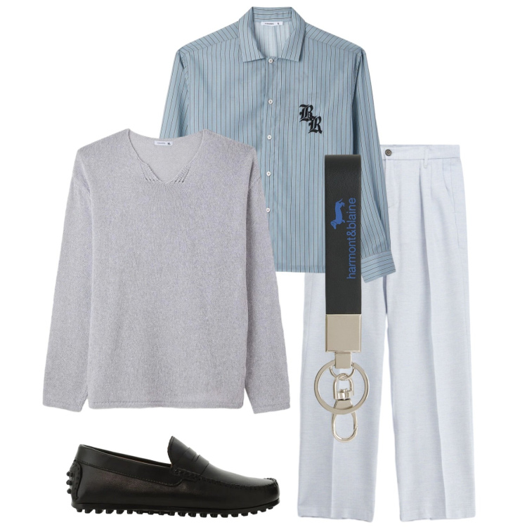 Outfit uomo - Total look #2398547. Stile Trendy per Serata speciale. Abbinamento con maglieria, camicie, scarpe stringate, pantaloni, portachiavi.