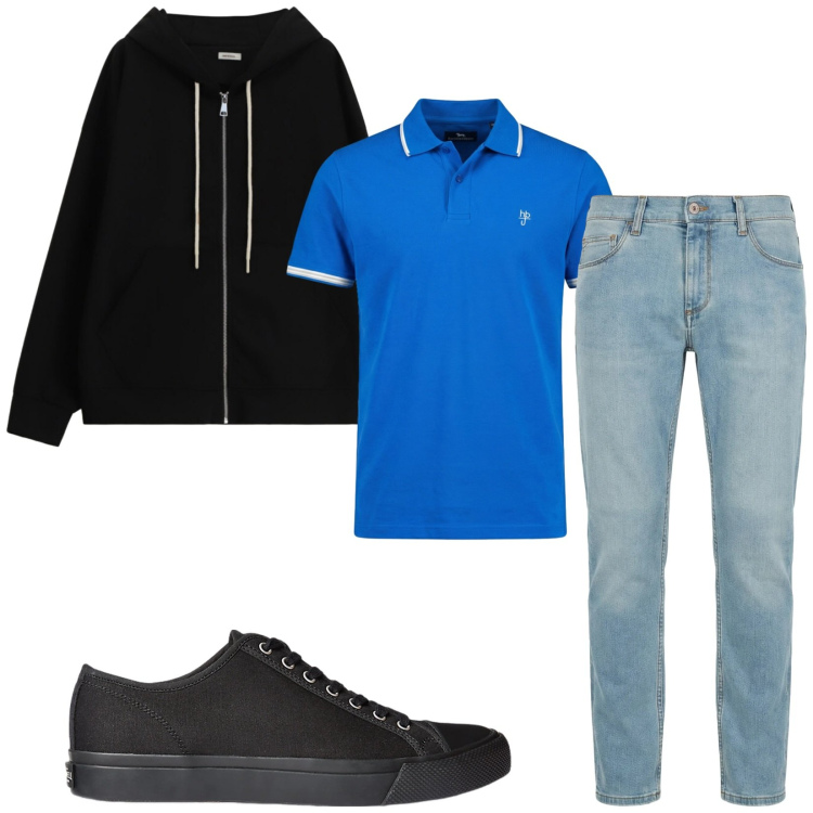 Outfit uomo - Total look #2398550. Stile Casual per Tutti i giorni. Abbinamento con felpe con cappuccio, jeans slim fit, polo, sneakers.