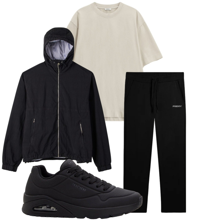 Outfit uomo - Total look #2398553. Stile Urban per Sport. Abbinamento con sneakers, giacche, t-shirt, pantaloni sportivi.