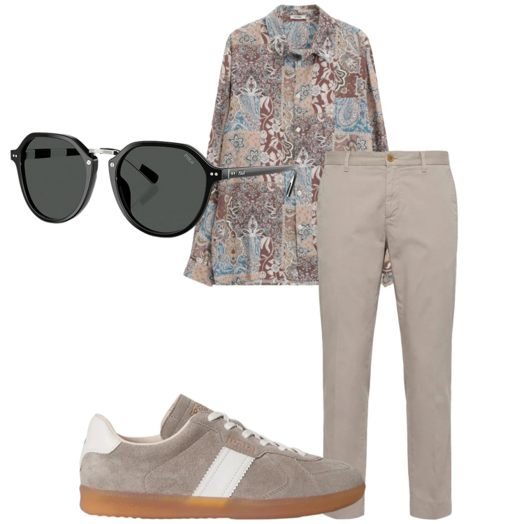 Outfit uomo - Total look #2398557. Stile Trendy per Tutti i giorni. Abbinamento con camicie, pantaloni chino, occhiali da sole, sneakers.