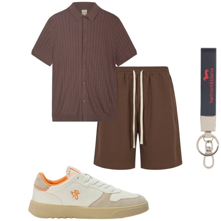 Outfit uomo - Total look #2398561. Stile Trendy per Mare. Abbinamento con pantaloni corti, portachiavi, sneakers, polo.