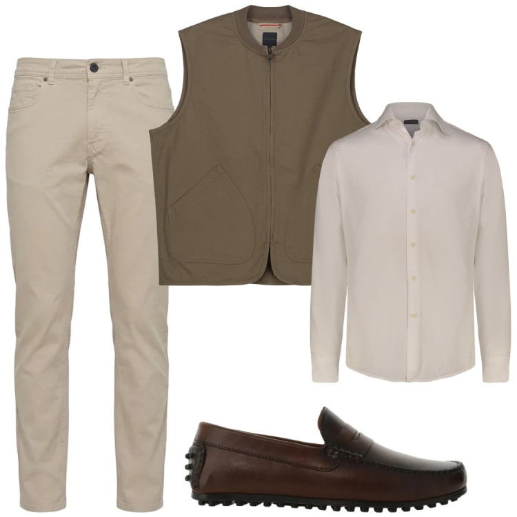 Outfit uomo - Toni neutri. Stile Trendy per Tutti i giorni. Abbinamento con scarpe stringate, pantaloni, gilet, camicie.