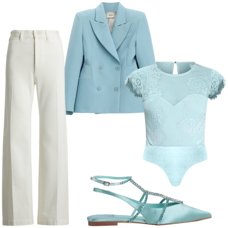 Outfit donna - CompletoSartoriale e Body in Pizzo. Stile Bon Ton per Cerimonia. Abbinamento con ballerine, top, blazer, pantaloni.