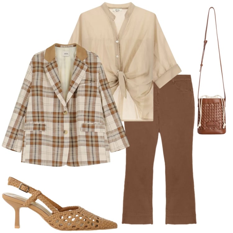 Outfit donna - Total look #2398609. Stile Chic per Tutti i giorni. Abbinamento con borse a secchiello, décolleté, blazer, camicie, pantaloni.