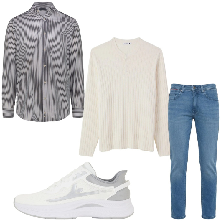 Outfit uomo - Urban. Stile Urban per Tutti i giorni. Abbinamento con maglieria, jeans slim fit, sneakers, camicie.