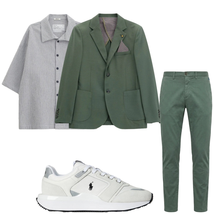 Outfit uomo - Urban work. Stile Urban per Ufficio. Abbinamento con camicie a manica corta, giacche, pantaloni chino, sneakers.