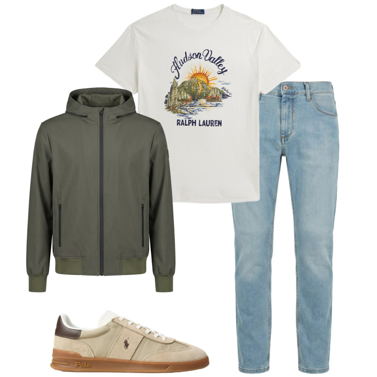 Outfit uomo - Total look #2398619. Stile Urban per Tutti i giorni. Abbinamento con jeans slim fit, sneakers, t-shirt, giacche.