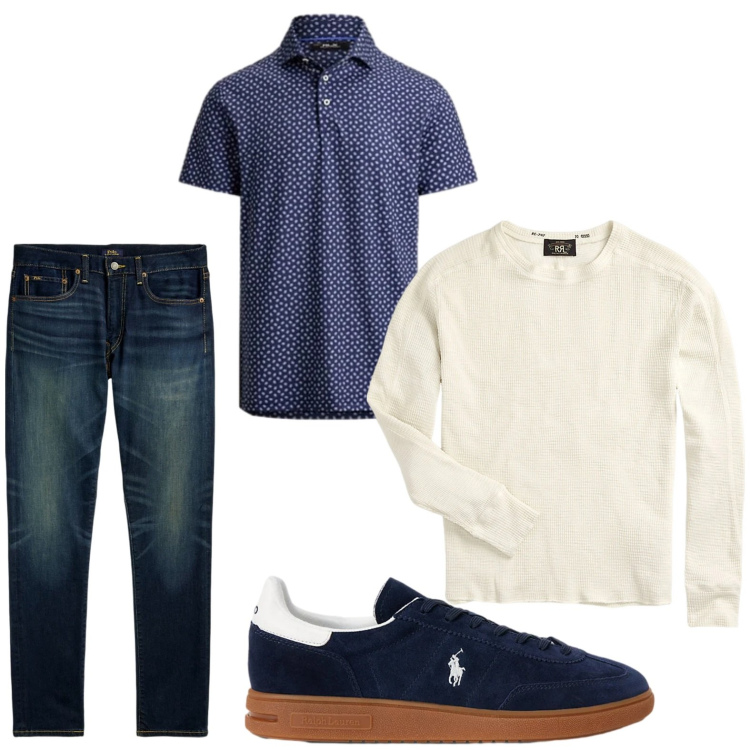 Outfit uomo - Minimal. Stile Trendy per Tutti i giorni. Abbinamento con maglieria, jeans, sneakers, polo.