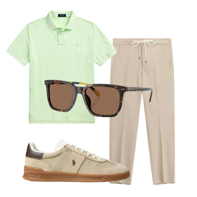 Outfit uomo - Total look #2398633. Stile Casual per Ufficio. Abbinamento con pantaloni, occhiali da sole, sneakers, polo.
