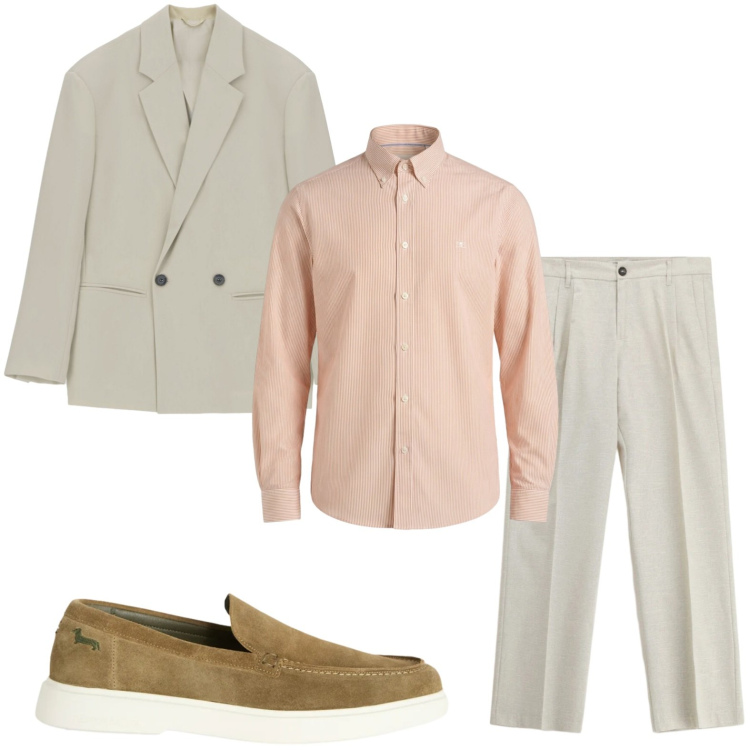 Outfit uomo - Camicia pesca. Stile Casual per Ufficio. Abbinamento con pantaloni, giacche, camicie, scarpe stringate.