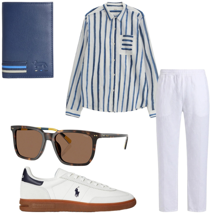 Outfit uomo - Total look #2398645. Stile Trendy per Tutti i giorni. Abbinamento con camicie, portafogli, pantaloni, sneakers, occhiali da sole.