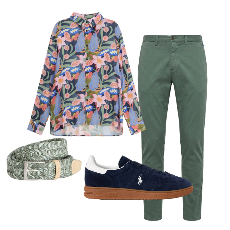Outfit uomo - Total look #2398650. Stile Trendy per Tutti i giorni. Abbinamento con camicie, cinture, pantaloni chino, sneakers.