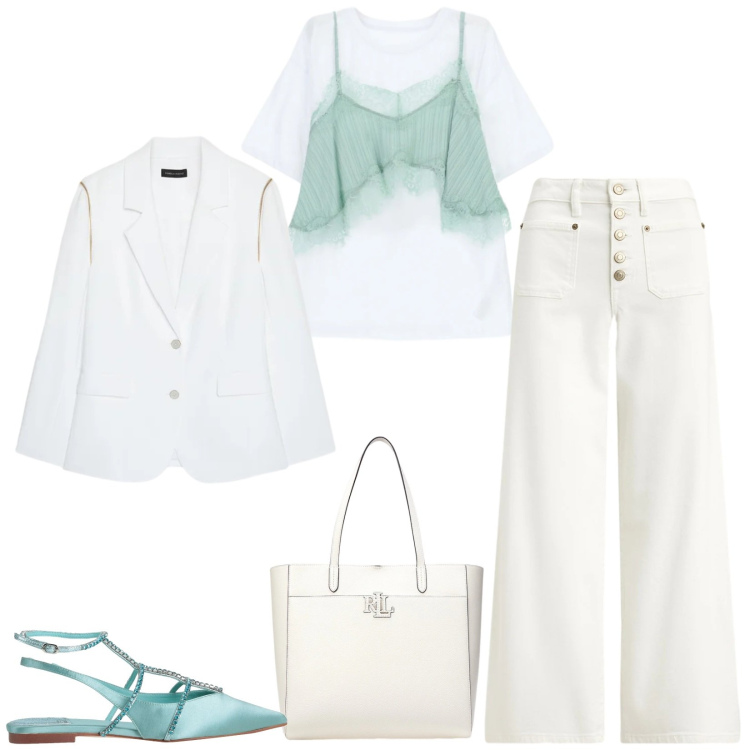 Outfit donna - Total look #2398655. Stile Casual chic per Tutti i giorni. Abbinamento con ballerine, t-shirt, blazer, borse tote, jeans.