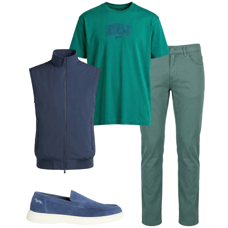 Outfit uomo - Total look #2398676. Stile Casual per Tutti i giorni. Abbinamento con gilet, pantaloni, scarpe stringate, t-shirt.