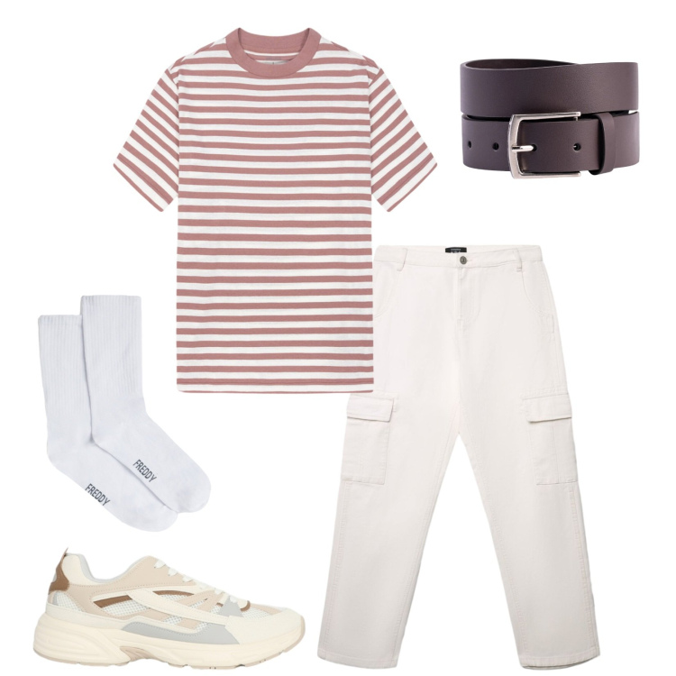 Outfit uomo - Total look #2398682. Stile Casual per Tutti i giorni. Abbinamento con pantaloni cargo, sneakers, calzini, t-shirt, cinture.