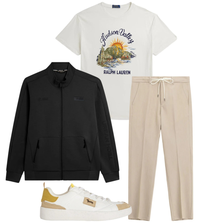 Outfit uomo - Total look #2398684. Stile Trendy per Tutti i giorni. Abbinamento con pantaloni, sneakers, felpe, t-shirt.