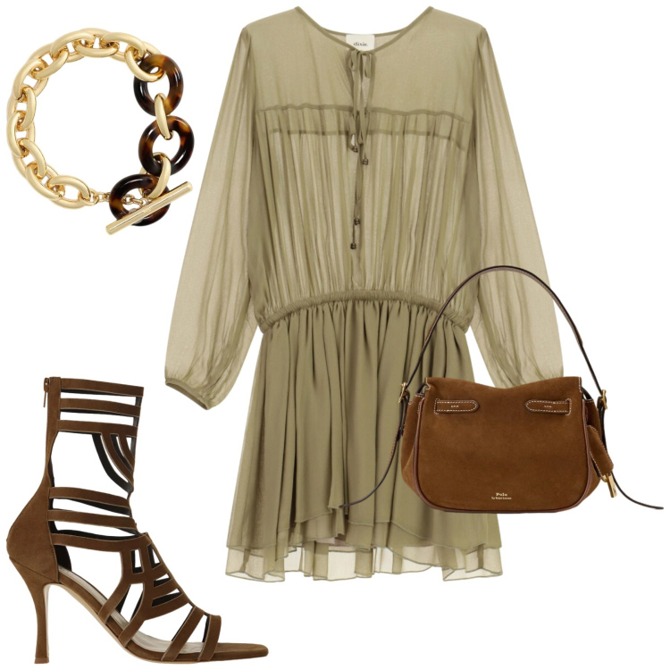 Outfit donna - Dixie. Stile Glamour per Serata fuori. Abbinamento con sandali col tacco, vestiti corti, braccialetti, borse a mano.