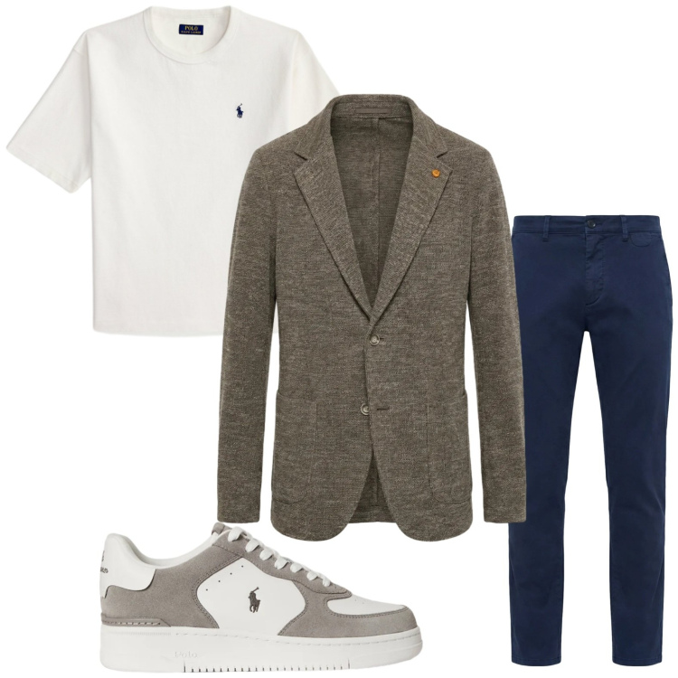 Outfit uomo - Trendy style. Stile Trendy per Tutti i giorni. Abbinamento con pantaloni chino, giacche, sneakers, t-shirt.