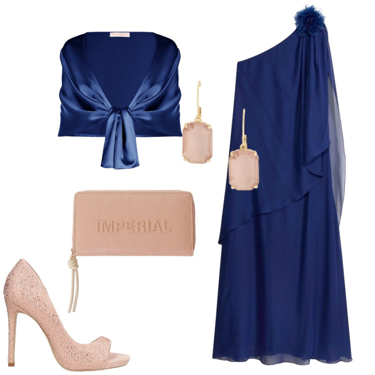 Outfit donna - Cerimonia. Stile Glamour per Cerimonia. Abbinamento con décolleté, vestiti, portafogli, stole, orecchini.