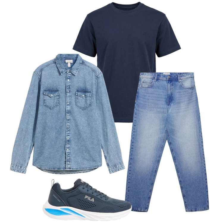 Outfit uomo - Total look #2398706. Stile Trendy per Tutti i giorni. Abbinamento con camicie, sneakers, jeans, t-shirt.