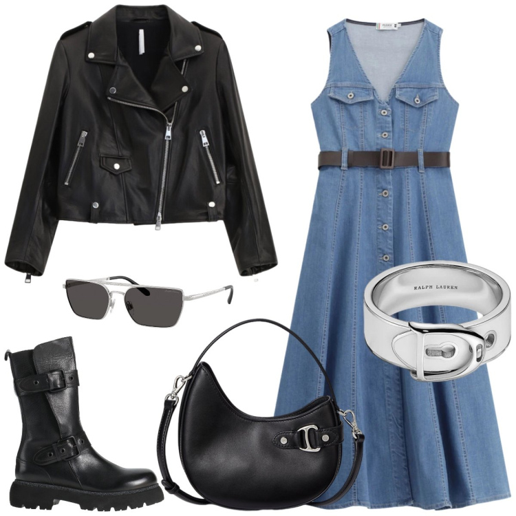 Outfit donna - Jeans rock. Stile Rock per Tutti i giorni. Abbinamento con stivaletti, vestiti midi/longuette, giacche, borse a tracolla, occhiali da sole, anelli.