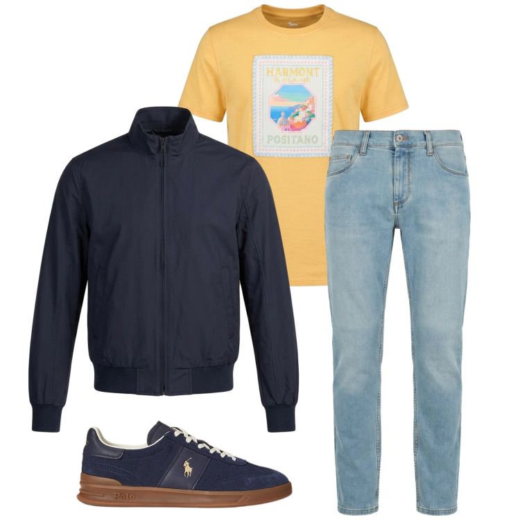 Outfit uomo - Total look #2398718. Stile Casual per Tutti i giorni. Abbinamento con jeans slim fit, t-shirt, sneakers, bomber.