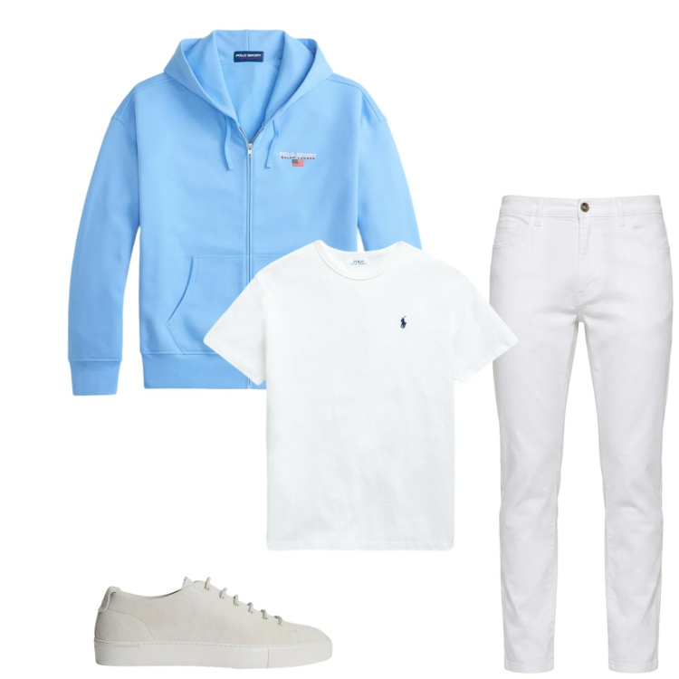 Outfit uomo - Total look #2398719. Stile Trendy per Tutti i giorni. Abbinamento con jeans, t-shirt, felpe con cappuccio, sneakers.