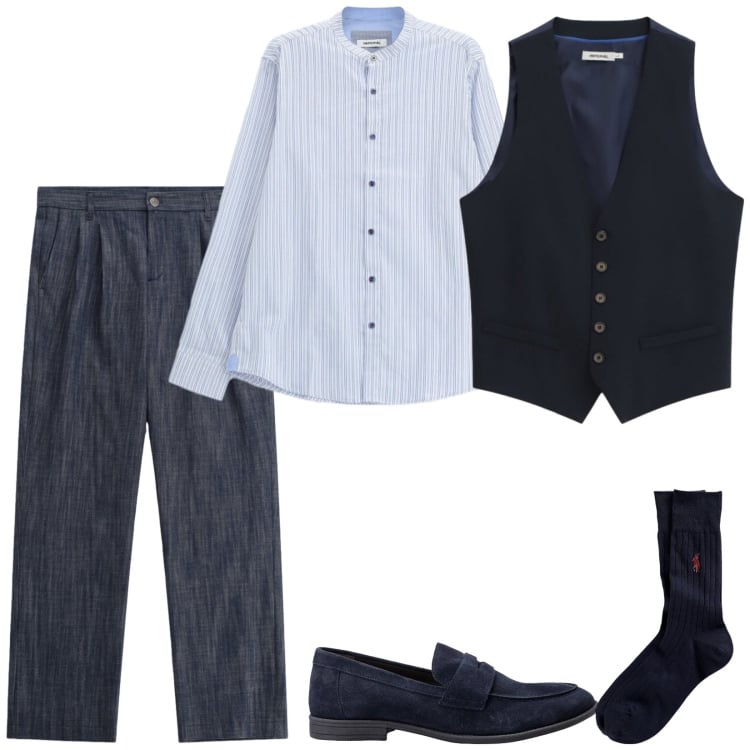 Outfit uomo - Total look #2398726. Stile Business/Elegante per Cerimonia. Abbinamento con pantaloni, camicie, gilet, scarpe stringate, calzini.