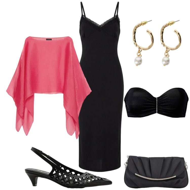 Outfit donna - Total look #2398727. Stile Chic per Cerimonia. Abbinamento con reggiseni, décolleté, clutch, vestiti midi/longuette, orecchini, blazer.