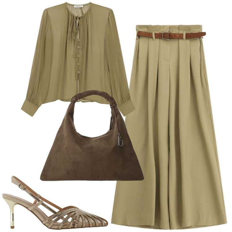 Outfit donna - Dixie. Stile Urban per Tutti i giorni. Abbinamento con pantaloni a palazzo, cappotti, décolleté, camicie.
