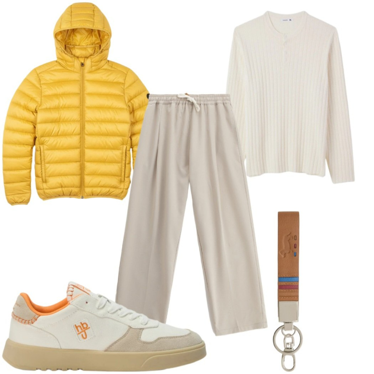 Outfit uomo - Total look #2398733. Stile Trendy per Tutti i giorni. Abbinamento con maglieria, pantaloni, portachiavi, sneakers, bomber.