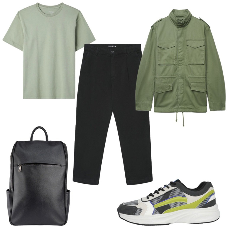 Outfit uomo - Total look #2398737. Stile Casual per Tutti i giorni. Abbinamento con sneakers, t-shirt, pantaloni chino, cappotti, borse sportive.