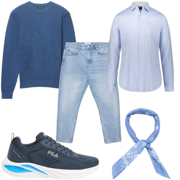 Outfit uomo - Total look #2398740. Stile Casual per Tutti i giorni. Abbinamento con sneakers, jeans, maglieria, camicie, sciarpe e foulard.