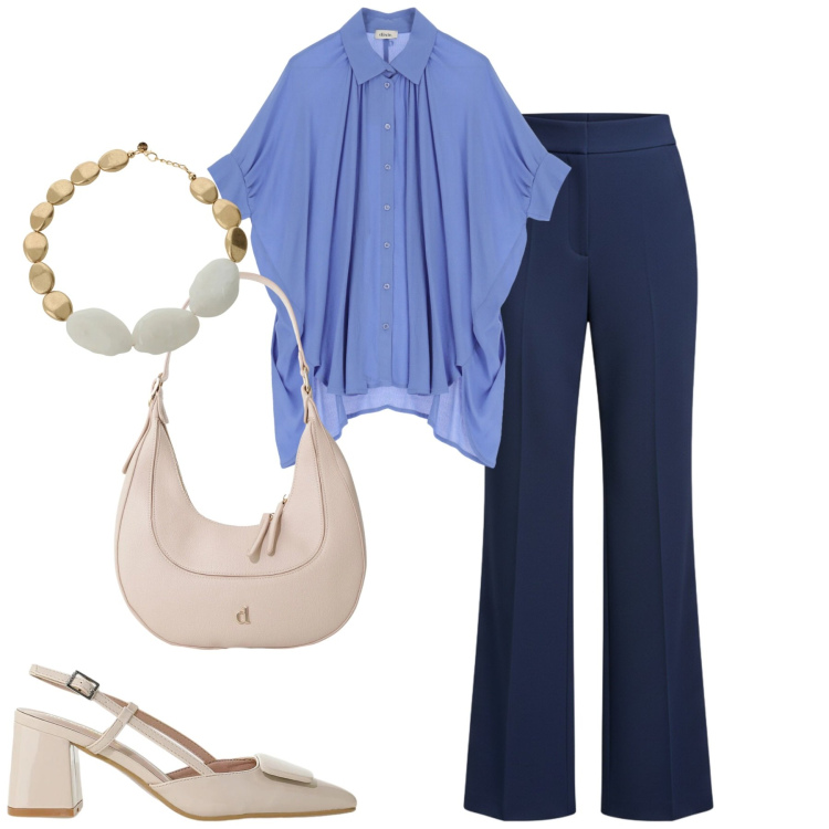 Outfit donna - City. Stile Urban per Tutti i giorni. Abbinamento con décolleté, pantaloni a palazzo, borse a tracolla, collane, camicie.